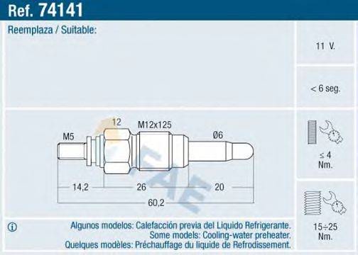 FAE 74141 Свічка розжарювання; Свічка розжарення, електр. обігрів